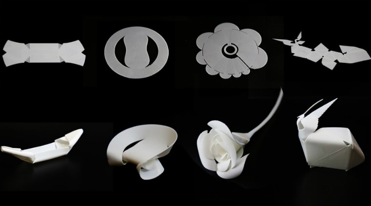 Self folding material, 3D printing technology, Carnegie Mellon University, flat thermoplastics, heat guns, emergency shelters, curved folding theory, furniture, molds