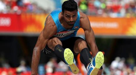 Gold Coast : India's Arpinder Singh competes in the men's triple jump qualifying at Carrara Stadium during the Commonwealth Games on the Gold Coast, Australia, Thursday, April 12, 2018. AP/PTI Photo(AP4_12_2018_000011A)