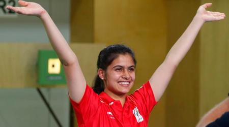 Manu Bhaker after winning gold in 10m Air Pistol Final