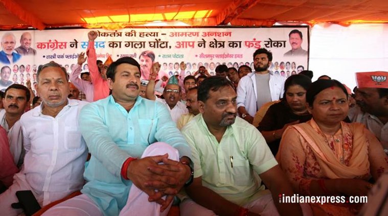 BJP fast, BJP leaders protest, Narendra Modi, Delhi BJP protest, Modi on fast, parliamentary proceedings, delhi news, indian express news