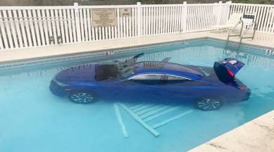 Car Pooling Woman Forgets To Park Car Properly It Rolls Back And Falls In A Pool Trending News The Indian Express