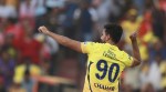 Chennai Super Kings' Deepak Chahar celebrates a wicket against Sunrisers Hyderabad in IPL 2018