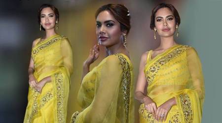 Esha Gupta, Esha Gupta yellow sari, Esha Gupta bold colours, Esha Gupta fashion, Esha Gupta ethnic fashion, Esha Gupta latest photos, Esha Gupta style, indian express, indian express news