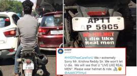 Hyderabad Traffic Police_TW_759 Hyderabad Traffic Police, Hyderabad Traffic Police twitter, Hyderabad Traffic Police helmet, CP, Anil Kumar, Hyderabad Traffic Police, zebra crossing, traffic, Krishna Reddy Hyderabad Traffic Police twitter, Indian express, Indian express trending news