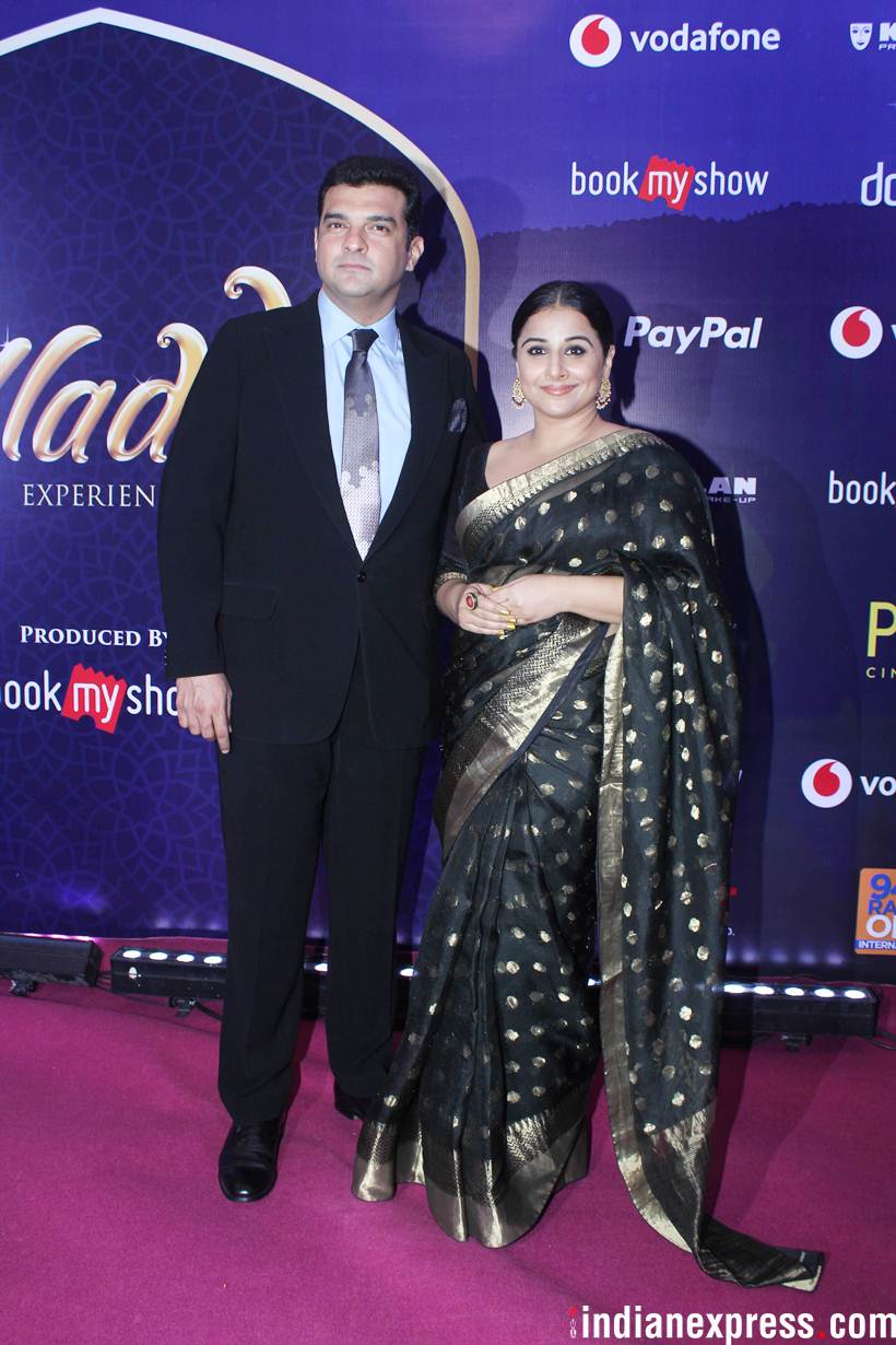 vidya balan with siddharth roy kapur at disney aladdin broadway