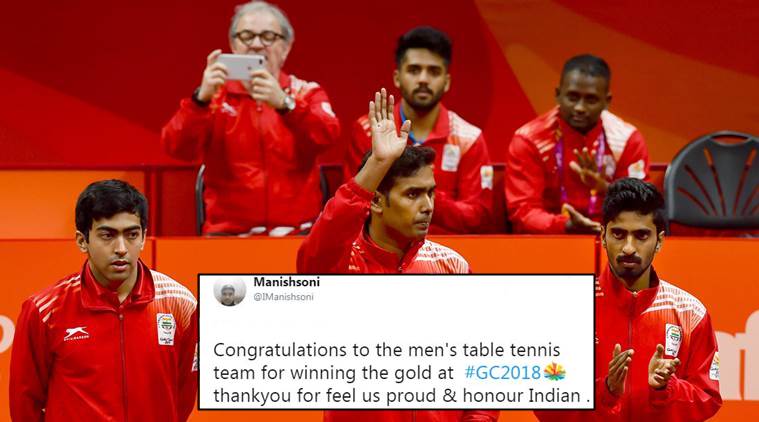 cwg 2018, cwg, cwg india score, indian table tennis, indian men table tennis, india wins gold table tennis, twitter reactions, indian express, indian express news