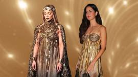 Jennifer Lopez, Jennifer Lopez latest photos, Jennifer Lopez latest music video, Jennifer Lopez El Anillo, Jennifer Lopez fashion, Jennifer Lopez Abu Jani Sandeep Khosla, Jennifer Lopez gold outfit, Katrina Kaif, Katrina Kaif fashion, Katrina Kaif JlO outfit gold, indian express, indian express news