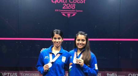 Joshna Chinnappa and Dipika Pallikal with their silver medals at Commonwealth Games in Gold Coast