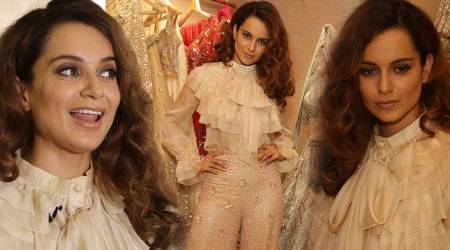 Kangana Ranaut, Kangana Ranaut Neeta Lulla, Kangana Ranaut fashion, Kangana Ranaut latest photos, Kangana Ranaut Neeta Lulla store launch, Kangana Ranaut pussy bow, Kangana Ranaut wedtern outfits, indian express, indian express news