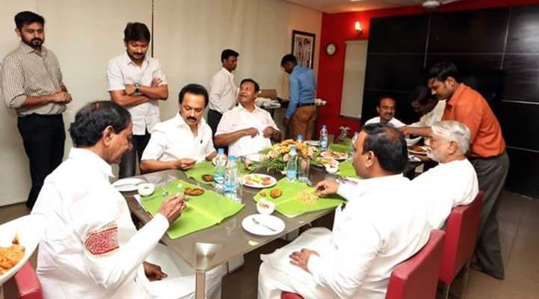 Rao stayed at Karunanidhi's residence for a brief period before proceeding to Stalin's house, where the latter hosted lunch for him.