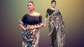Lara Dutta, Lara Dutta latest photos, Lara Dutta fashion, Lara Dutta sari, Lara Dutta Shivan and Narresh sari, Lara Dutta high fever dance show, Lara Dutta fusion sari, indian express, indian express news