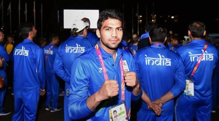 Gold Coast, Australia: Indian boxer Manoj Kumar poses for a photo during the country's flag-hoisting ceremony of the Commonwealth Games 2018 at  Gold Coast in Australia on Monday. PTI Photo by Manvender Vashist (PTI4_2_2018_000181B)