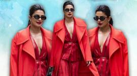 Priyanka Chopra, Priyanka Chopra latest photos, Priyanka Chopra fashion, Priyanka Chopra leather suit, Priyanka Chopra orange leather suit, indian express, indian express news