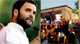 rahul gandhi, rahul gandhi garland video, rahul gandhi garland karnataka, a person throws garland on rahul gandhi, rahul gandhi viral video, rahul gandhi funny video, rahul gandhi party rally. congress party rally, indian express, trending news