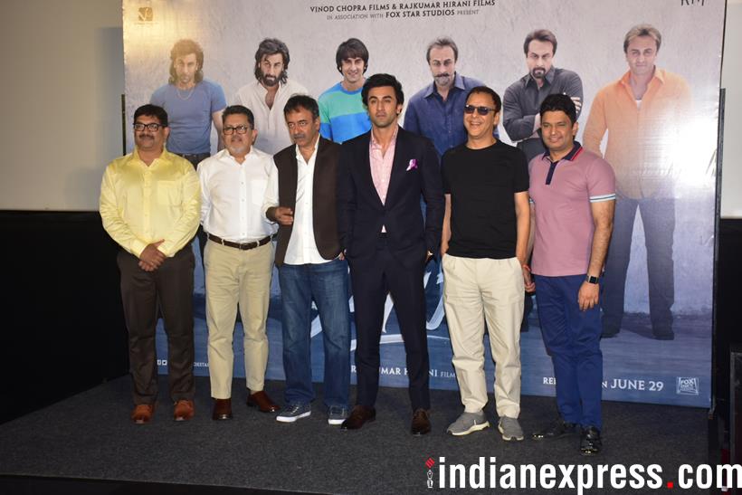 ranbir kapoor and sanju cast pose together