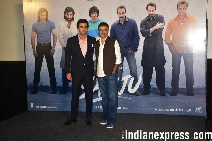 ranbir kapoor and director rajkumar hirani at the sanju teaser launch
