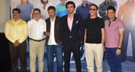 Ranbir Kapoor, Rajkumar Hirani, Abhijat Joshi, Bhushan Kumar and Vijay Singh at the teaser launch of Sanju
