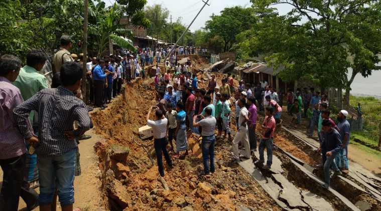 Eroded by the Barak River, road crumbles in Assam’s Cachar district ...