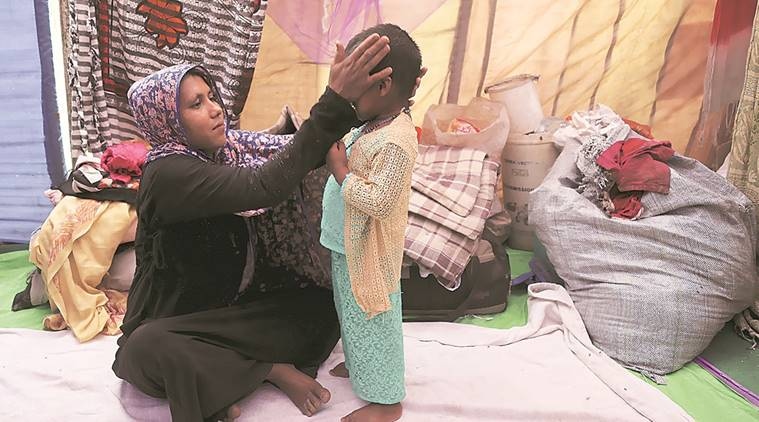 At the temporary shelter where Rohingya refugees have been put up. (Abhinav Saha)