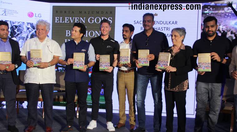 Sachin Tendulkar alongside Ravi Shastri, Michael Clarke, Diana Edulji, Rohit Sharma at a book launch in Mumbai