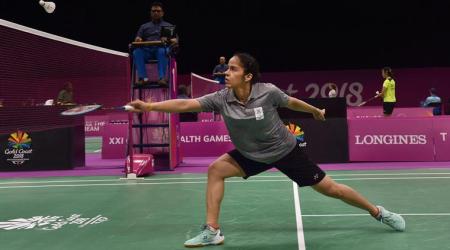 Gold Coast: Indian shuttler Saina Nehwal in action against Pakistani player Mahoor Shahzad (unseen) at Badminton women's singles in Mixed Team event during the Commonwealth Games 2018 in Gold Coast, on Thursday.  PTI Photo by Manvender Vashist (PTI4_5_2018_000217B)