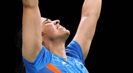 Badminton - Gold Coast 2018 Commonwealth Games - Women's Singles - Gold Medal Match - India v India - Carrara Sports Arena 2 - Gold Coast, Australia - April 15, 2018. Saina Nehwal of India celebrates. REUTERS/Athit Perawongmetha