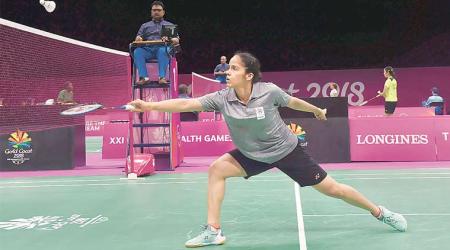 Saina beat Sri Lanka’s Dilrukshi Beruwelage in the team event at the Commonwealth Games on Thursday. (PTI Photo)
