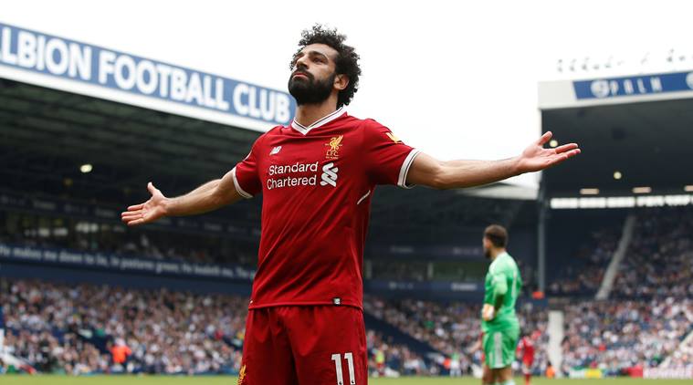 Mohamed Salah celebrates his goal against West Brom