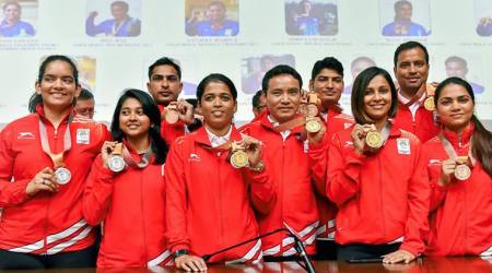 India's shooting contingent after successful stint at the Commonwealth Games in Gold Coast