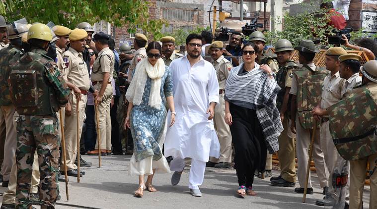 Actors Sonali Bendre and Tabu outside the Jodhpur court on Thursday. (APH IMAGES/Exclusive)
