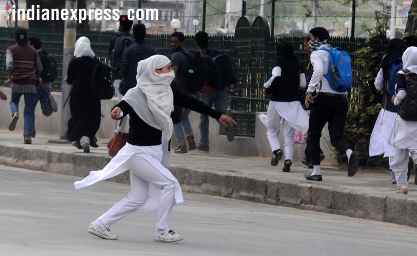 kashmir photos, srinagar protest images, stone pelting pictures, jammu kashmir images, j&k pics, kashmir encounter, anantnag, jk student protest, indian express