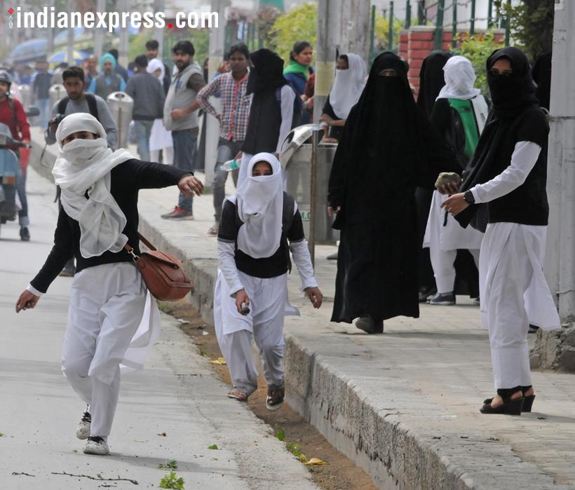 kashmir photos, srinagar protest images, stone pelting pictures, jammu kashmir images, j&k pics, kashmir encounter, anantnag, jk student protest, indian express
