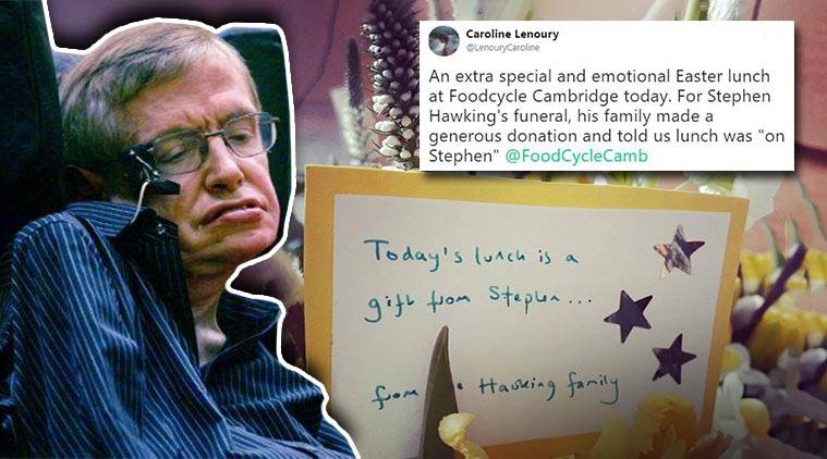 stephen hawking, stephen hawking lunch, stephen hawking easter lunch, easter, stephen hawking gift, stephen hawking funeral, indian express, indian express news