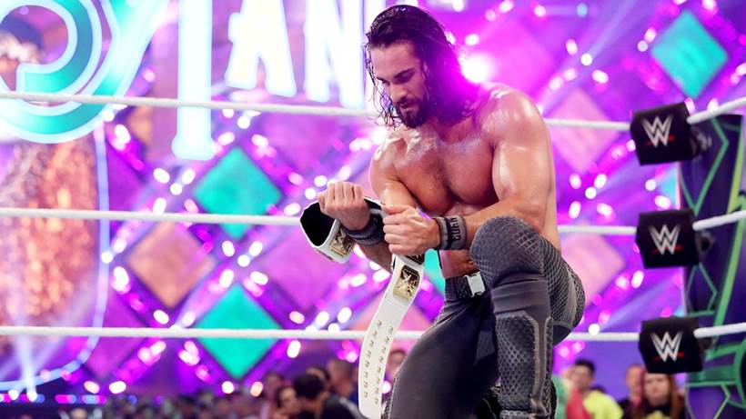 Seth Rollins with his Intercontinental Championship