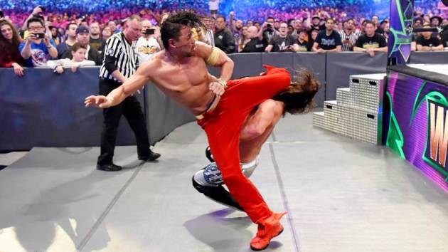 Shinsuke Nakamura delivered a kinshasa knee strike to AJ Styles