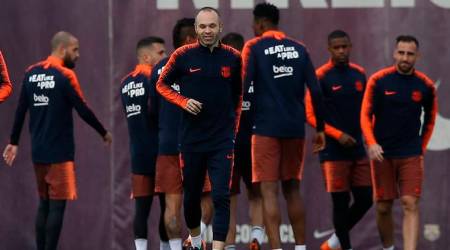 Barcelona's Andres Iniesta during training ahead of Real Madrid clash