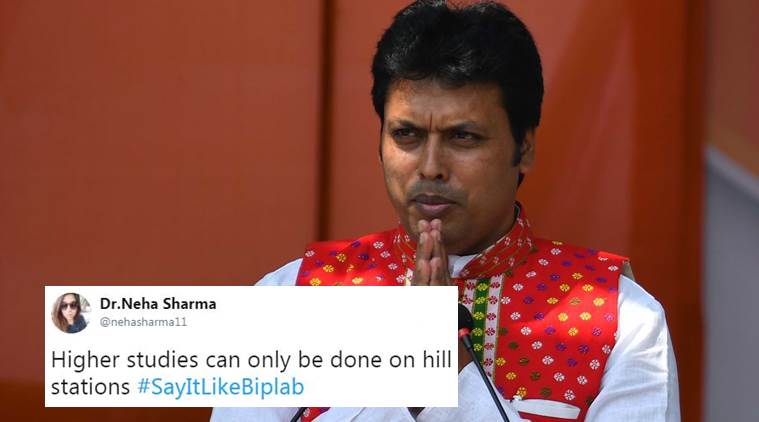 Biplab Deb, Biplab Deb comments, biplab deb civil engineers, biplab deb on internet, internet in mahabharat, biplab deb paan shops, biplab deb diana hayden, biplab deb controversies, twitter reactions, indian express, indian express news