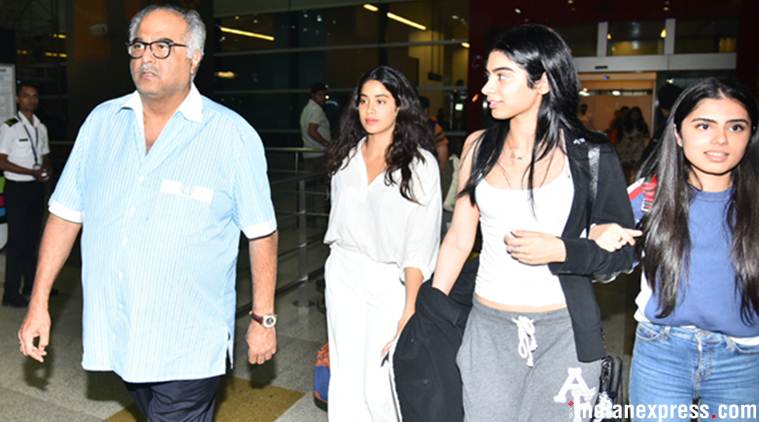 boney kapoor in delhi with daughters Janhvi and Khushi