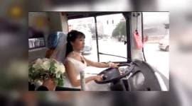 Bride Drives Bus To Wedding, bride drives bus, driving bus to the wedding, china bride, china bride viral video, indian express, indian express trending news