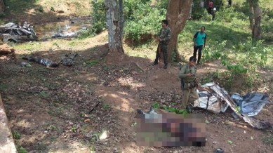 According to officials, the blast, targetting a police vehicle, took place at 11 am when the jawans were on their way from Cholnar to Kirandul. (Express photo)