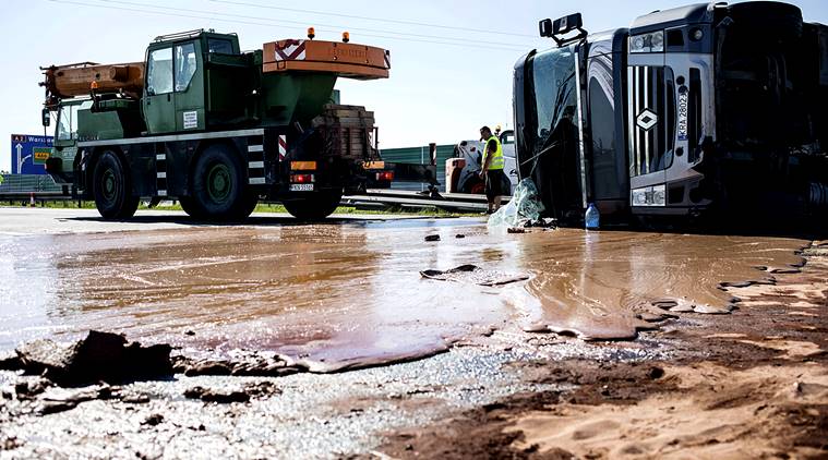 A Chocolaty Mess Tons Of Liquid Chocolate Spilled On A Six Lane