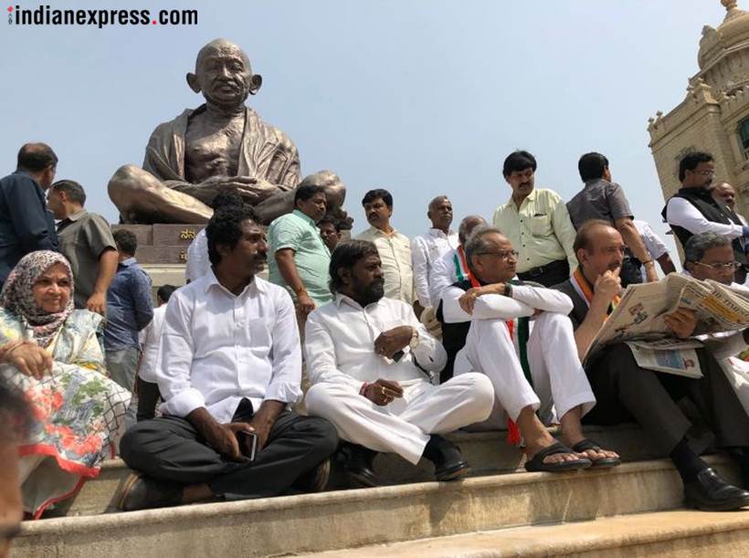 BS Yeddyurappa, Karnataka, Karnatala assembly election results 2018, Karnataka results, BSY swearing in, Bharatiya janata Party, Yeddyurappa sworn-in, yeddyurappa photos, indian national congress, Congress protests,