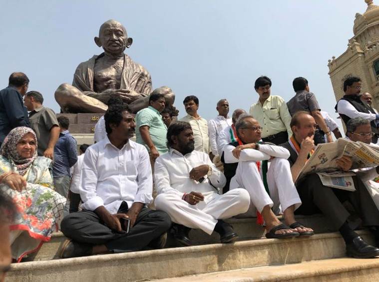 BS Yeddyurappa, Karnataka, Karnataka assembly elections results 2018, Political reactions, Yeddyurappa swearing-in reactions, Bharatoya janata Party, Indian national congress, Rahul Gandhi, Congress protests, India news, Indian express news