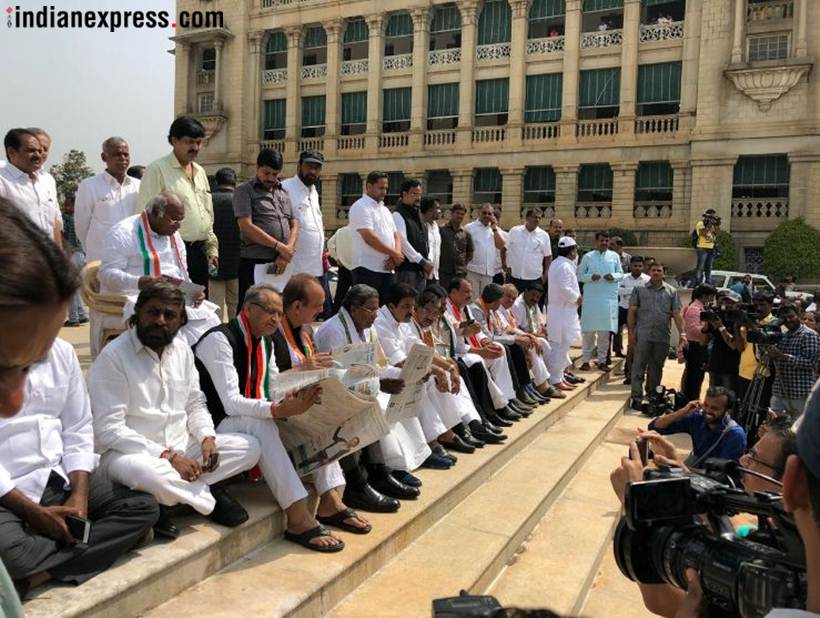 BS Yeddyurappa, Karnataka, Karnatala assembly election results 2018, Karnataka results, BSY swearing in, Bharatiya janata Party, Yeddyurappa sworn-in, yeddyurappa photos, indian national congress, Congress protests,