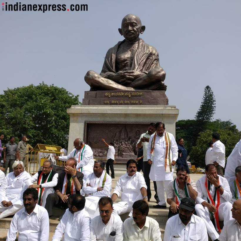 BS Yeddyurappa, Karnataka, Karnatala assembly election results 2018, Karnataka results, BSY swearing in, Bharatiya janata Party, Yeddyurappa sworn-in, yeddyurappa photos, indian national congress, Congress protests,