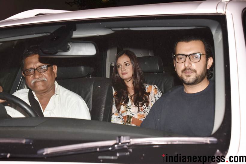 dia mirza with husband at raazi screening