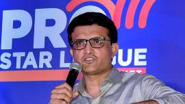 Former Indian cricket team captain Sourav Ganguly speaks during a ceremony to unveil the trophy of 'Pro Star League', in Kolkata