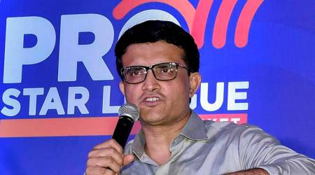 Former Indian cricket team captain Sourav Ganguly speaks during a ceremony to unveil the trophy of 'Pro Star League', in Kolkata