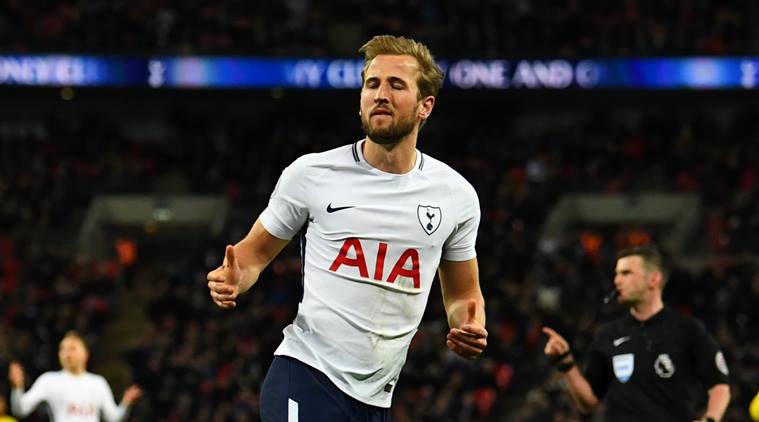   Harry Kane celebrates after scoring against Watford in the Premier League 