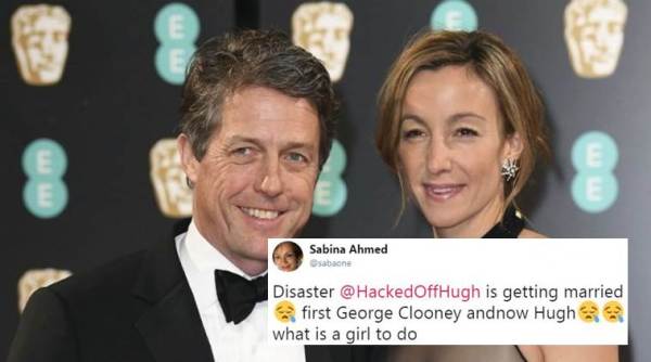 hugh grant, hugh grant marriage, anna eberstein, hugh grant anna eberstein, hugh grant wedding, twitter reactions, Indian express, indian express news